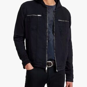 John VARVATOS USA Men's Scott Black denim Hooded Jacket Sz L